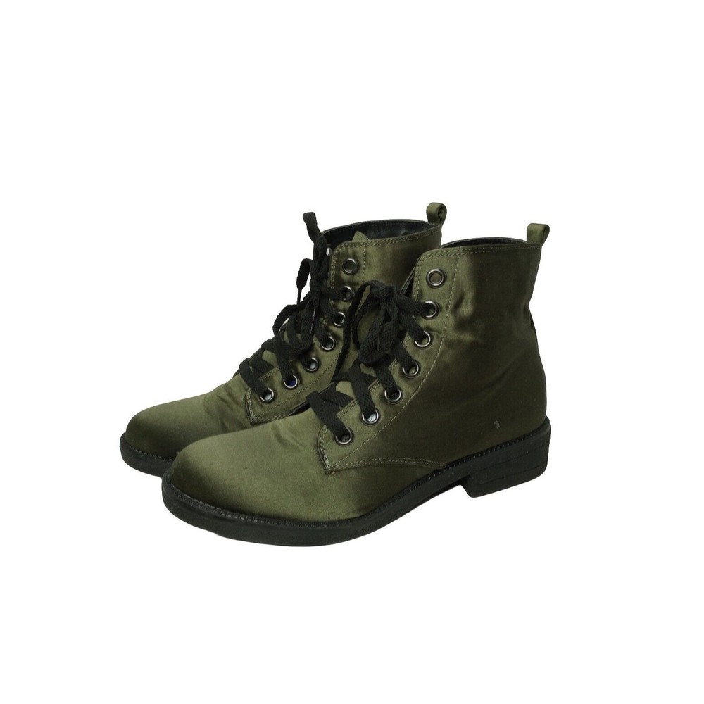 Dirty Laundry Olive Green Satin Combat Boots Women's Size 7.5